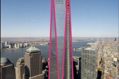 Stejná budova vzniknuvší po odpalu dvojčat (jiný úhel pohledu). Symbol M.  A také si všimněme i antény. Jde o pozůstatek z jedné budovy WTC. Aby sjednocení bylo úplné.